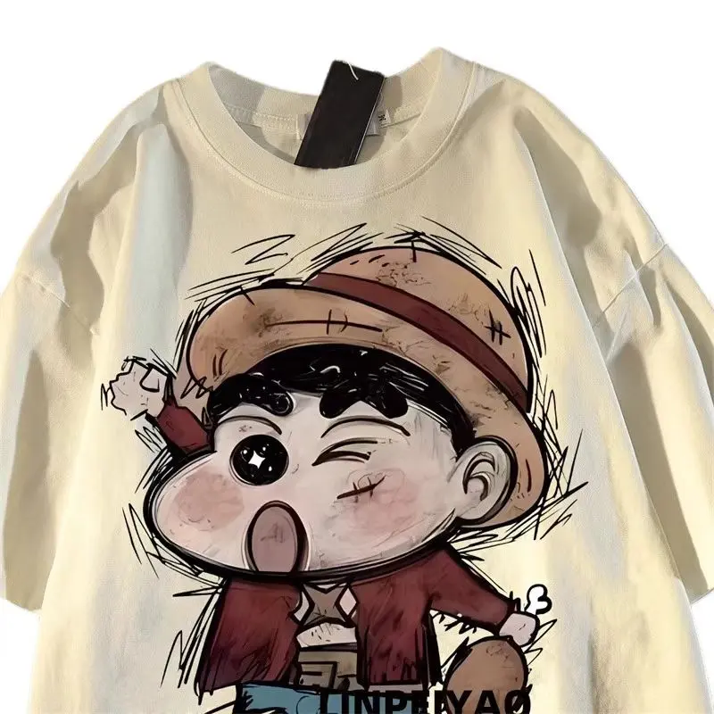 Áo Thun ngắn Tay In Hình Shin-chan Bút Chì Màu Hoạt Hình Cổ Điển Nhật Bản, Unisex, Dáng Rộng Vừa Vặn, Thích Hợp Cho Mùa Hè, Phong Cách Đường Phố Cao Cấp, Áo Tay Lửng Cặp Đôi, 12 4