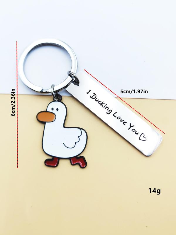 Cute Cartoon Duck Stainless Steel Keychain, Fashion Letter Engraving Slogan Metal Keychain, Backpack Messenger Bag Decoration, Cute Accessories, Couple Gifts, Creative Gifts, Valentine's Day, Gift 2