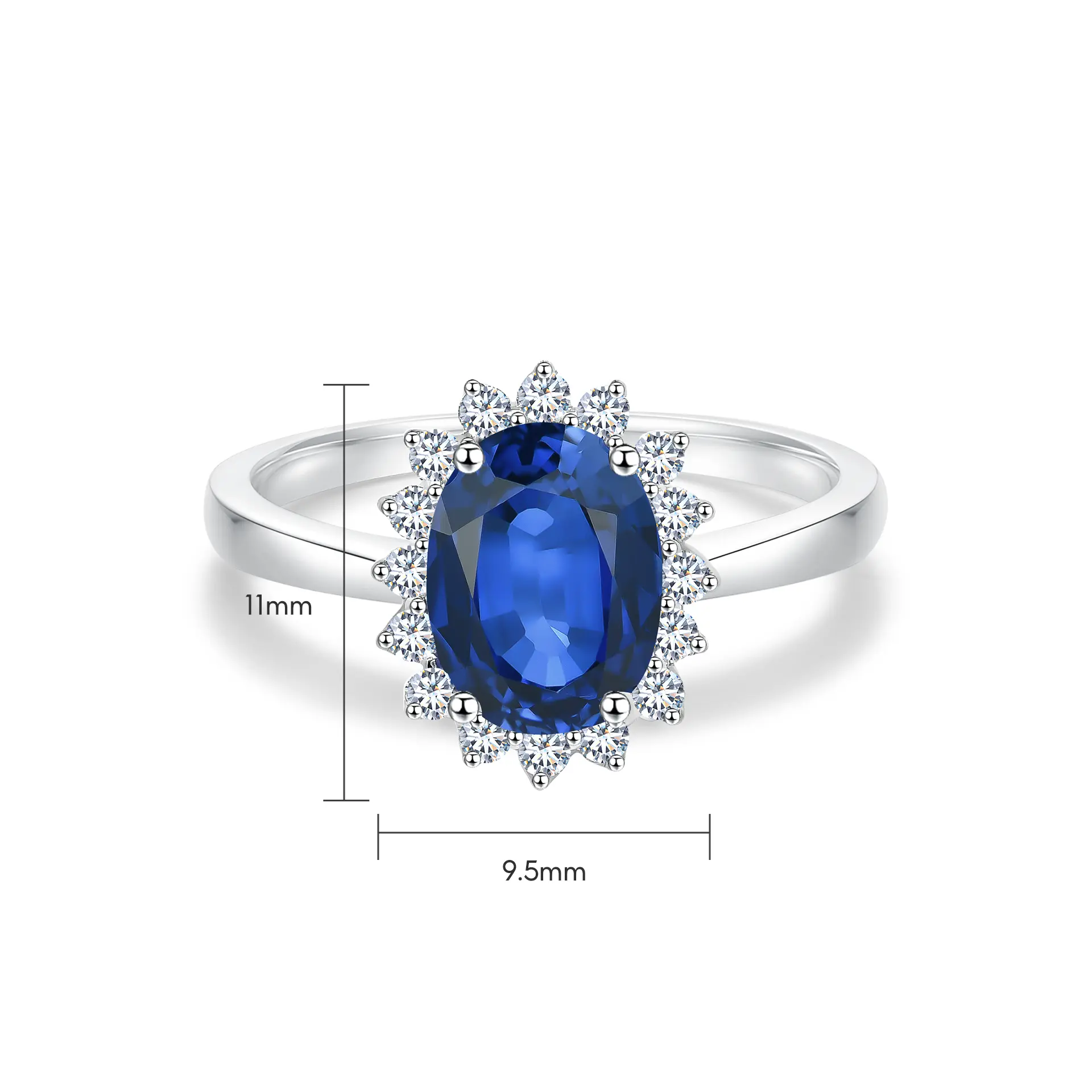TDG 10K Gold Oval Lab Grown Blue Sapphire Diamond Ring