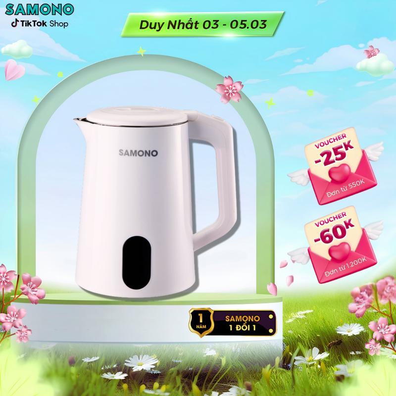 [BH 1 năm] Samono Ấm Siêu Tốc  1500W, Dung Tích 2L ,  với inox304 cao cấp, 2 lớp chống nhiệt, dễ vệ sinh Bình Đun Nước  pha sữa và chống bỏng chống trượt SW-EKW18