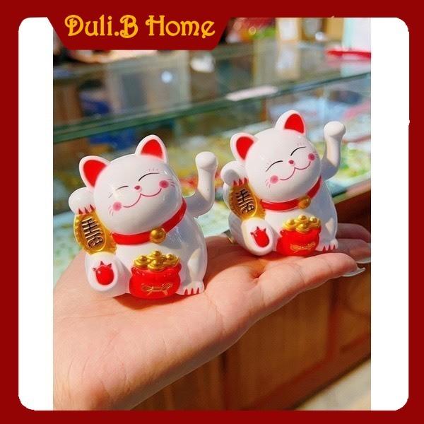 Mèo thần tài mini vẫy tay bằng nhựa ABS Dùng để decor trang trí tháp nước giỏ quà bánh kem cầu may