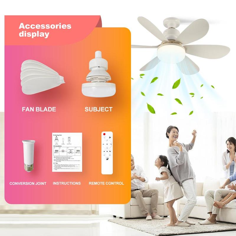 Product Introduction of E27 6-leaf Plug and Play Fan Light, 1pc Remote Control Fan Light with 3 Color Adjustment & Night Light Mode, Silent High Energy Saving Fan Light for Bedroom, Kitchen, Living Room 5