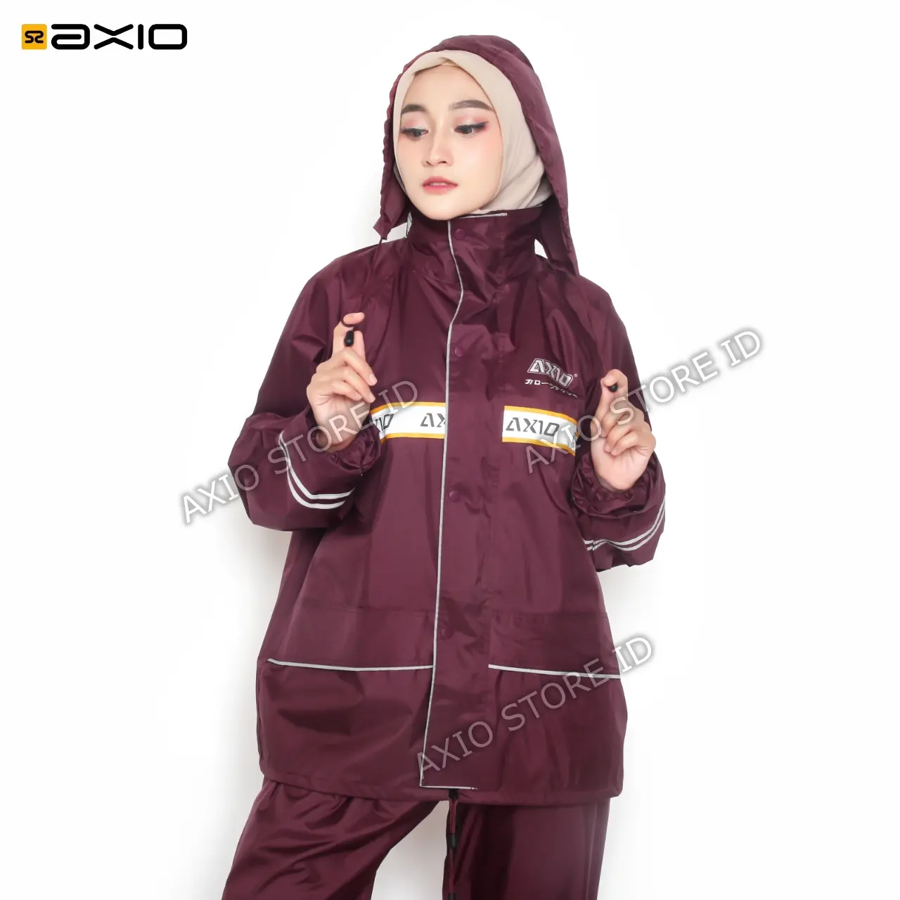 Jas Hujan AXIO Merah Maroon Original Bahan Lebih Tebal Anti Bocor Waterproof