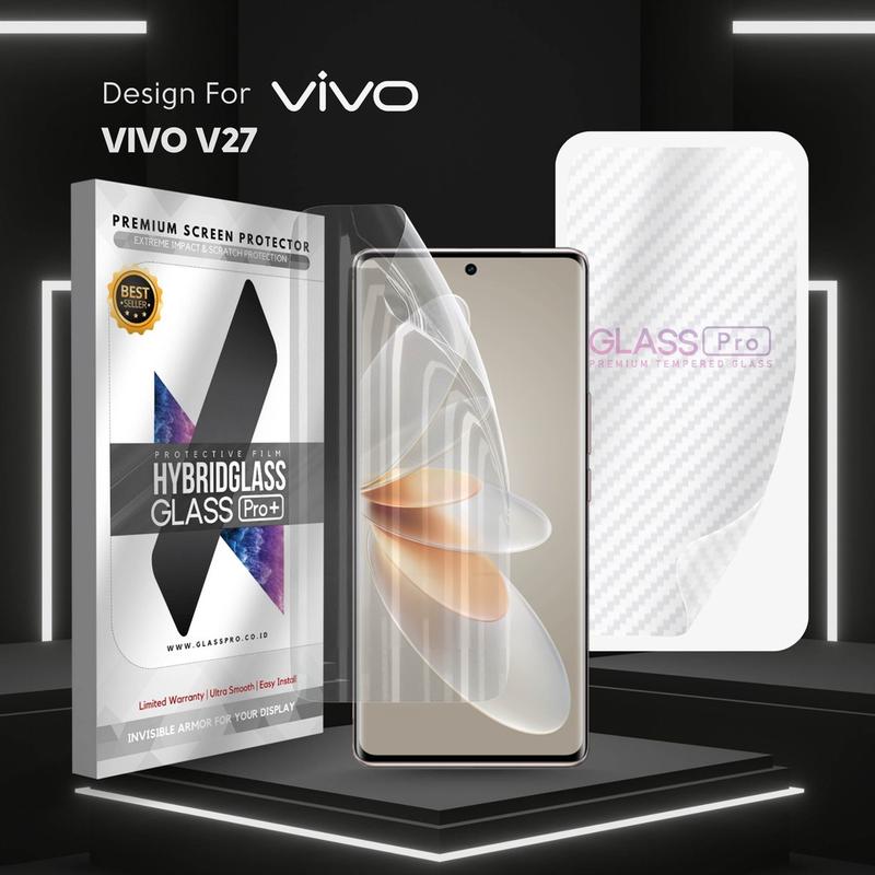For VIVO V27 - Hybrid Glass Hydrogel Full Cover Depan Belakang Anti Gores Premium Screen Protector Glossy Glass Pro - NOT Tempered Glass Matte Anti Gores Kaca Anti Crack Privacy Easy Install Gorilla Glass Anti Static hg-clear-carbon 0