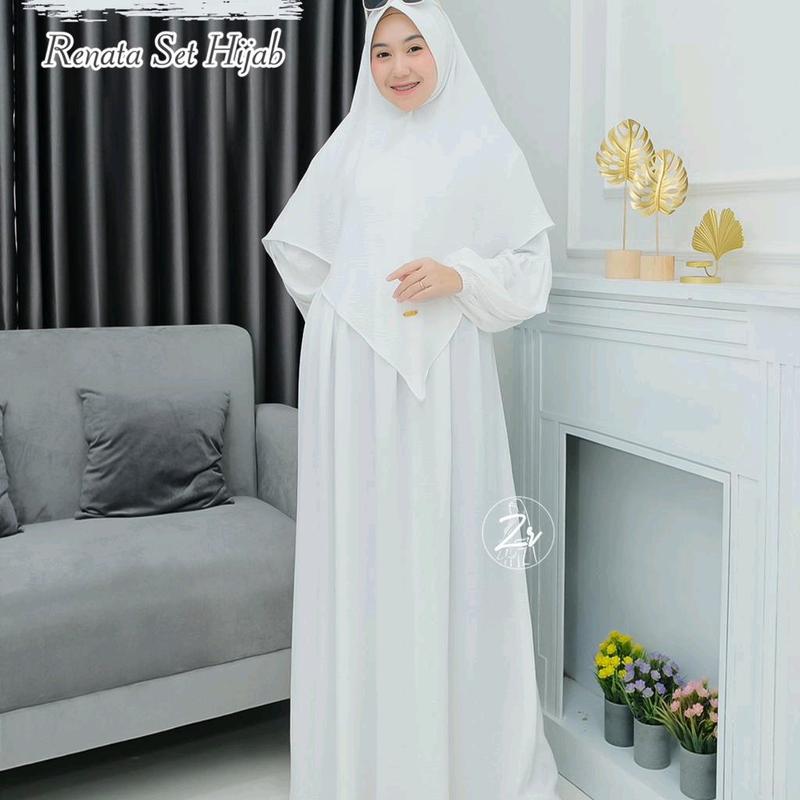 GAMIS RENATA SET HIJAB ORI ZR CRINKEL PREMIUM // GAMIS CRINKEL DEWASA Polos Putih Hitam Navy Dress Karet Wanita Muslim Crinkle  Airflow Wudhu Panjang Manset Kantong 0