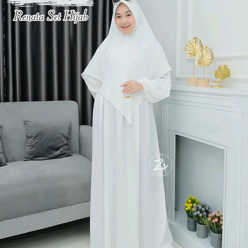 GAMIS RENATA SET HIJAB ORI ZR CRINKEL PREMIUM // GAMIS CRINKEL DEWASA Polos Putih Hitam Navy Dress Karet Wanita Muslim Crinkle  Airflow Wudhu Panjang Manset Kantong 0
