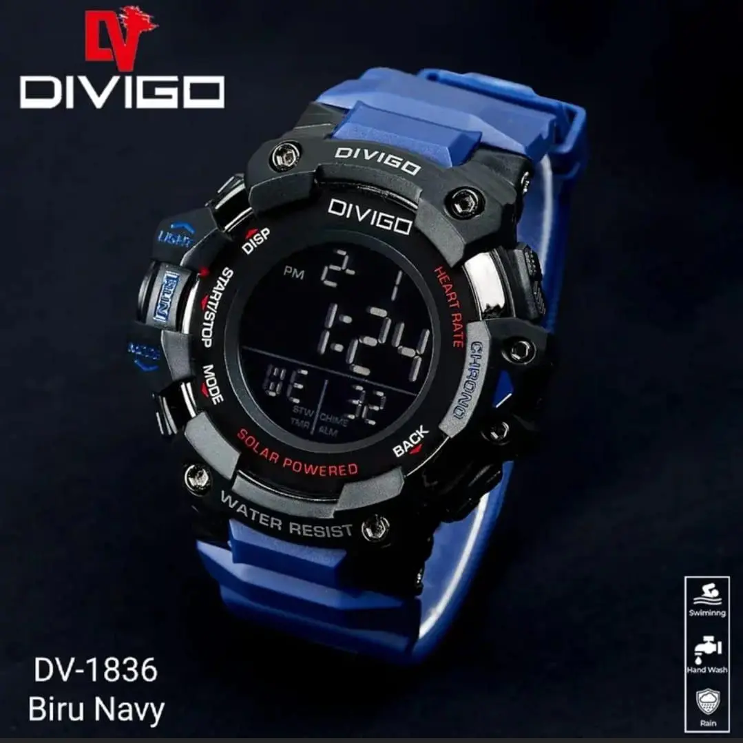 RAJA WATCH JAM TANGAN PRIA DIVIGO D-1836 DIGITAL SPORT STRAP RUBBER ORIGINAL ANTI AIR Digital