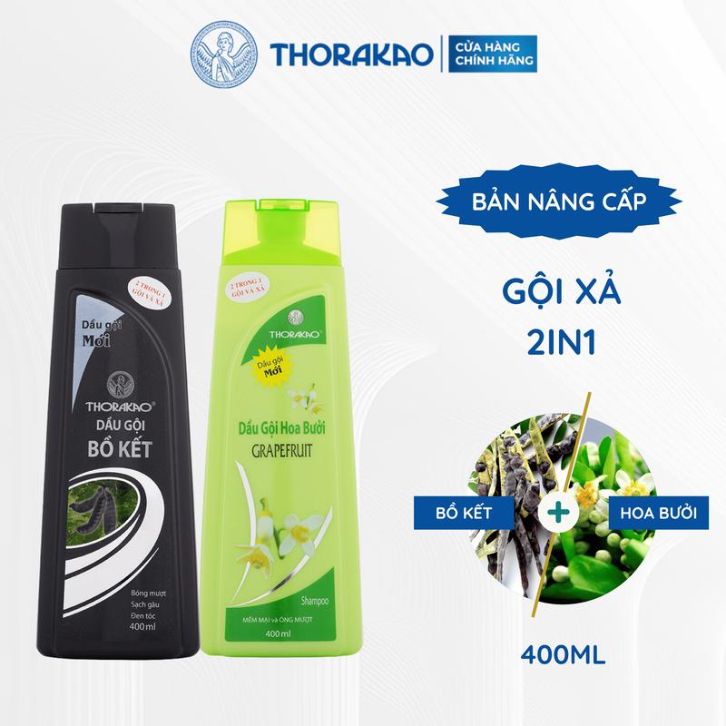 Combo Gội Xả 2IN1 THORAKAO - Kích Mọc Tóc Giảm Gãy Rụng Tóc Đen Mượt 400ML