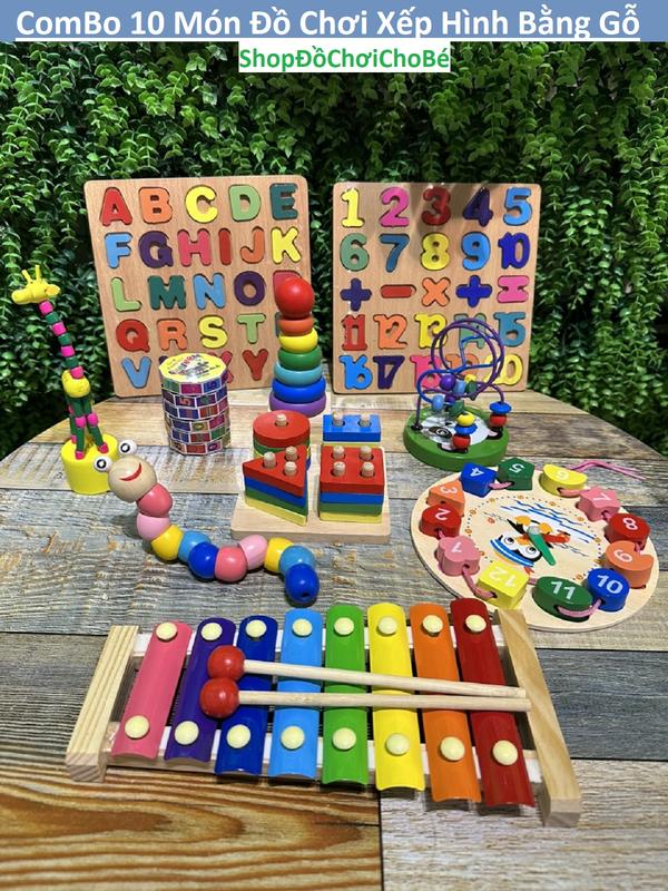 COMBO 10 món đồ chơi xếp gỗ thông minh cho bé Đồ chơi Toy đồ  chơi  trí  tuệ  cho  bé  1  tuổi