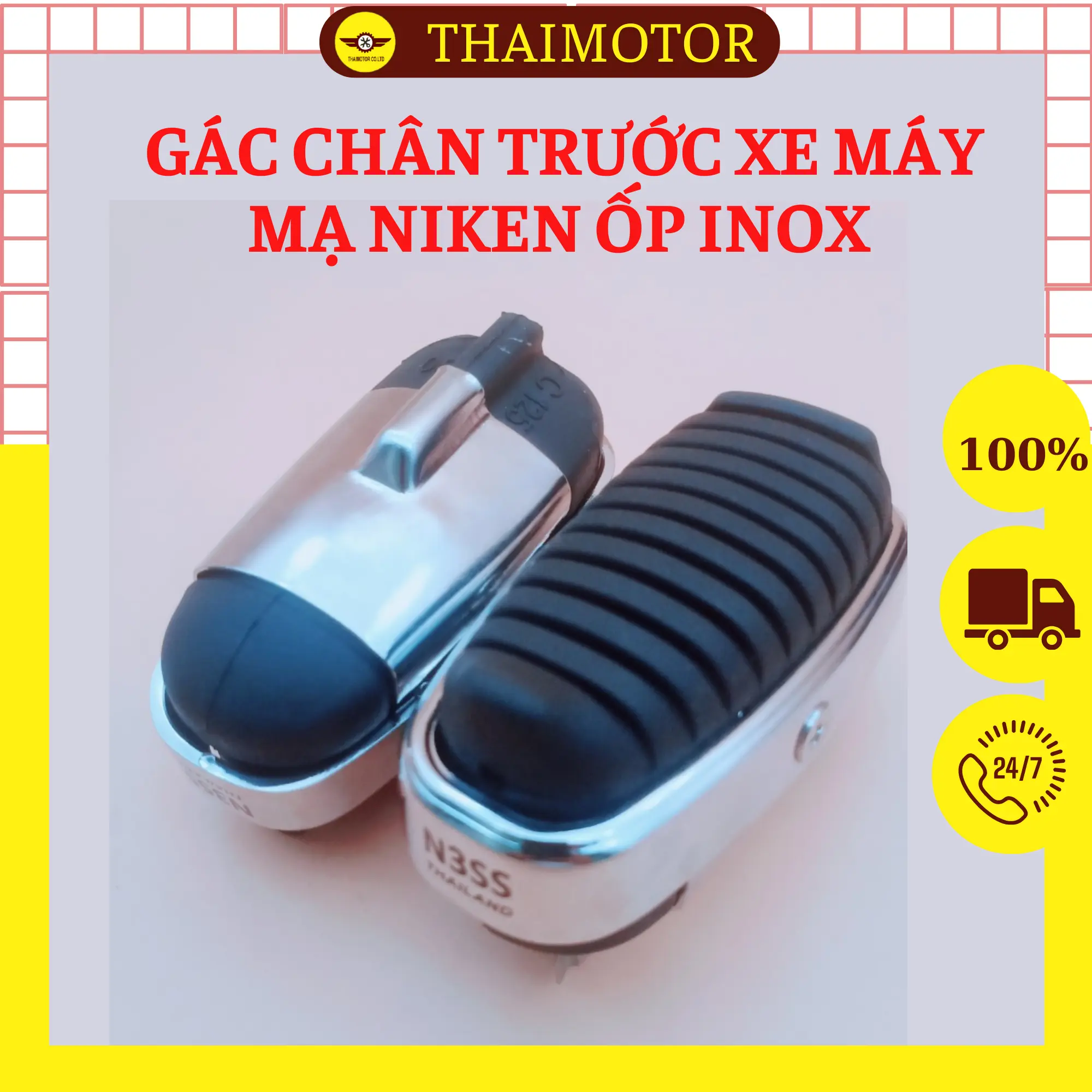 Cao su trước ốp inox + Giày bọc chống nghiêng, gác chân cup 125, gác chân N3SS Thailand lắp các xe máy số. Phụ Kiện Phụ Tùng