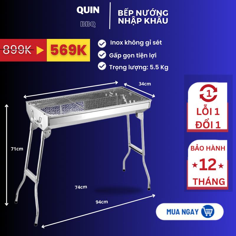 Lò nướng than bếp nướng than hoa gấp gọn cao cấp QUIN STORE Model BH02 kích thước 73 * 33,5 * 70 cm chất liệu inox không gỉ