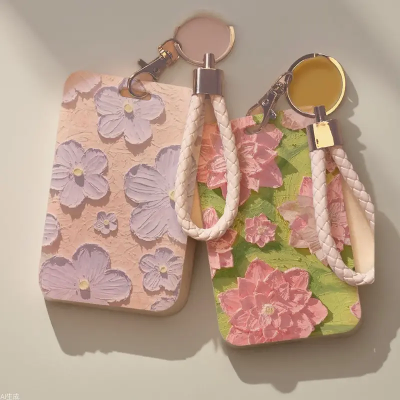Stylish Oil Painting Flower Meal Card Holder - Ideal for Campus Student Card, Convenient Bus & Metro Card, Secure Access Control Card, Professional Work ID Card, with Trendy Lanyardanti - snatching