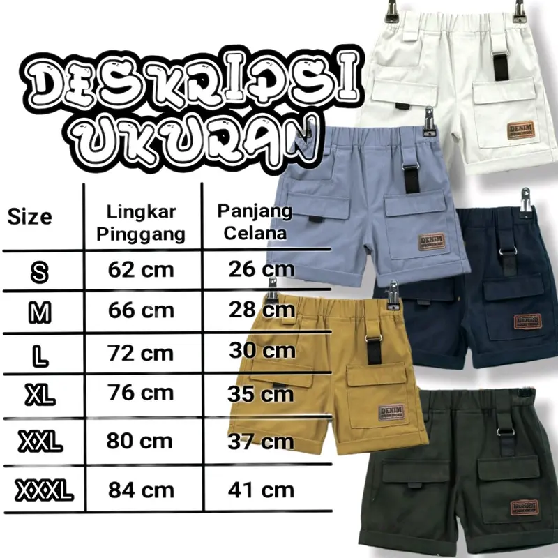 100 rb 3 pcs Celana Pendek Cargo Anak / Celana Cargo Short Pants usia 1 - 10 6