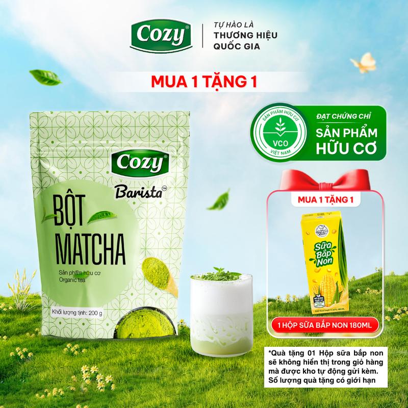 Bột Matcha Cozy Trà Xanh Hữu Cơ Nguyên Chất Công Nghệ Nghiền Không Sinh Nhiệt Nhật Bản Chọn Lọc Từ Búp Trà Non 200g