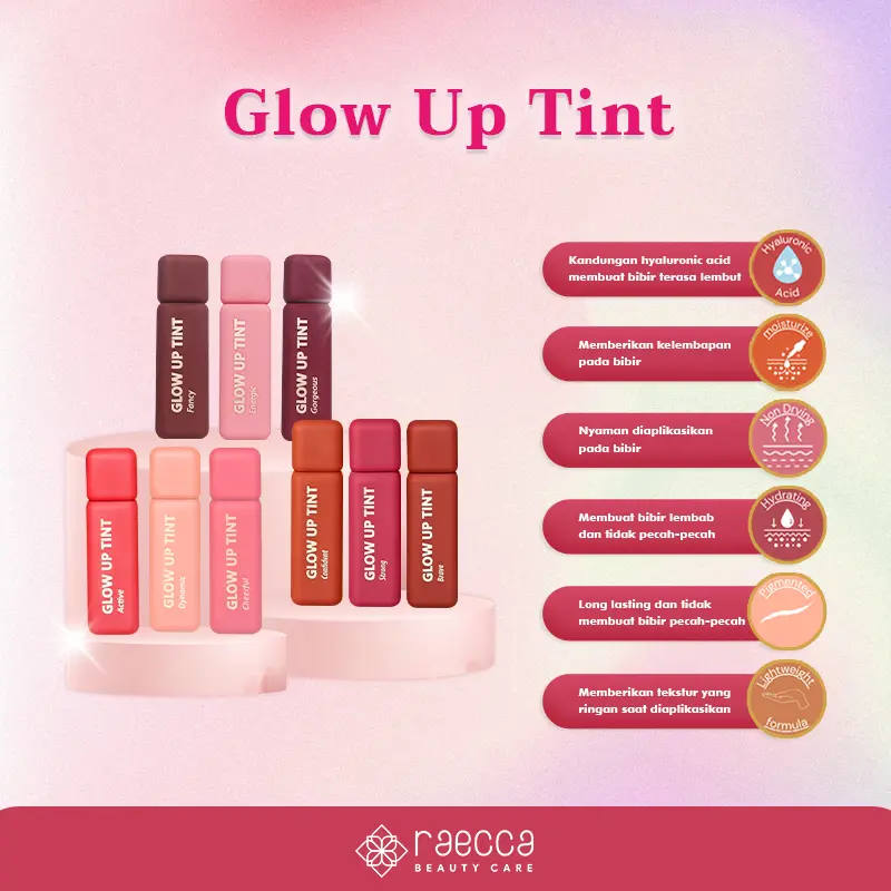 Glamoire - RAECCA GLOW UP TINT LIP CREAM LIPTINT New Shade/ Partner Resmi Raecca Lip Tint 5.5ML Beauty Care BPOM 3