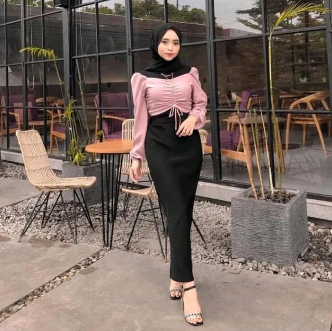 Rok Span Panjang Wanita Bahan Knit Black Series 3