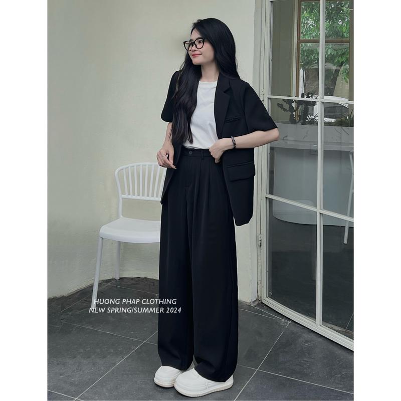 SET BLAZER VEST HÈ ÁO BLAZER MÀU ĐEN CÙNG QUẦN ỐNG XUÔNG ĐỨNG FORM HÀNG QC LOẠI 1 BY HUONGPHAPCLOTHING