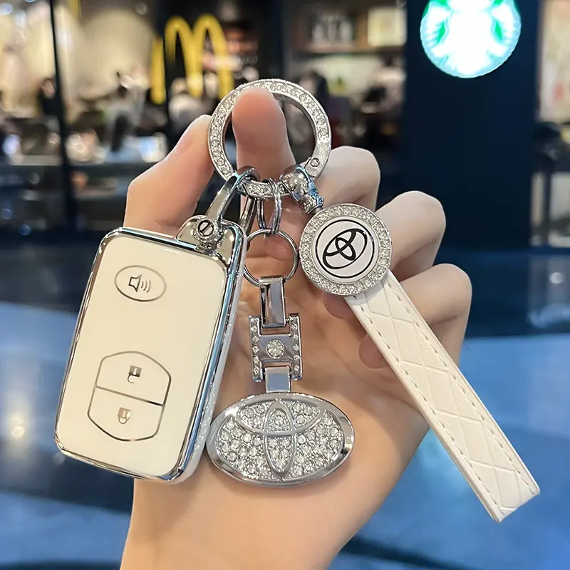 Silver-rimmed Car Remote Key Case Key Cover for Toyota, Camry 09 10 11, Highlander, Prius 86 Reach