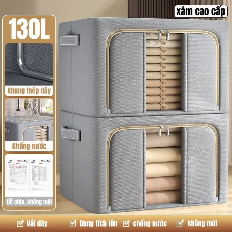 130L-Hộp Đựng Quần Áo Gấp Gọn Vải Khung thép thùng đa năng Kích Thước Lớn