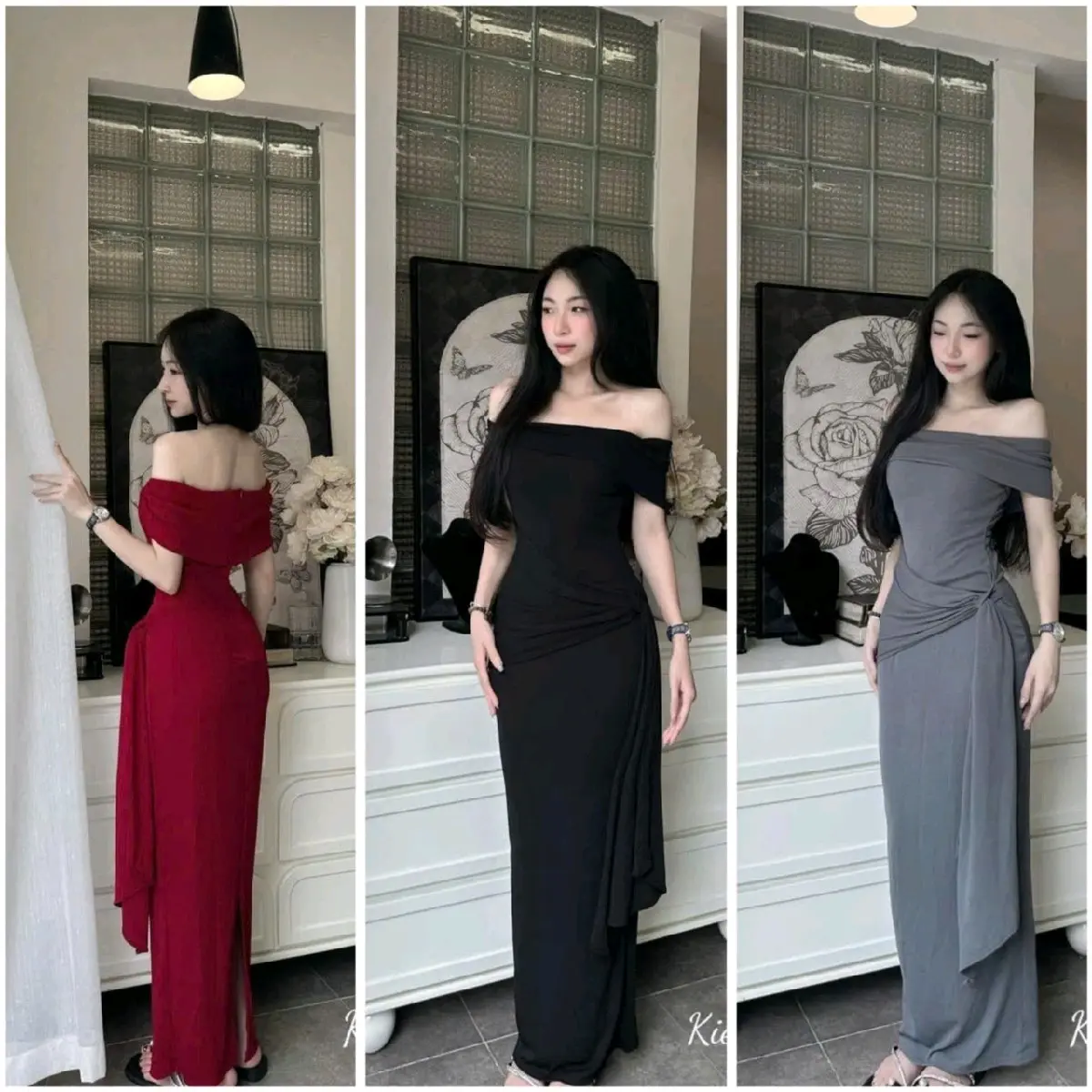 Đầm body cổ trễ nhúng eo có vạt dài sang chảnh thiết kế đi tiệc/ đi chơi  _ Chất thun ladong