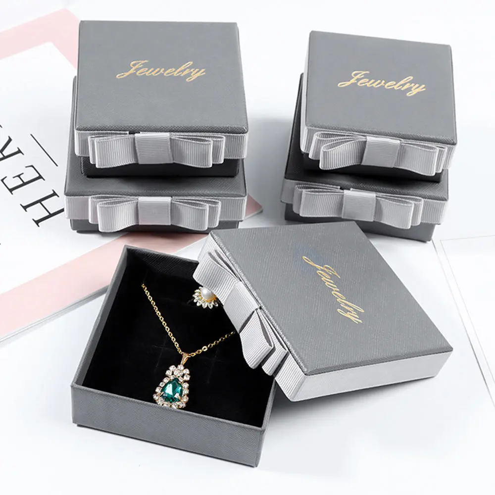Hộp Trang Sức Có Nơ, Vòng Cổ Nhỏ Gọn, Hộp Đựng Trang Sức Màu Xám, Nhẫn Vuông, Dụng Cụ Sắp Xếp Trang Sức Cho Tổ Chức Gia Đình, Lưu Trữ Du Lịch, Trưng Bày Trang Sức Quà Tặng Đám Cưới