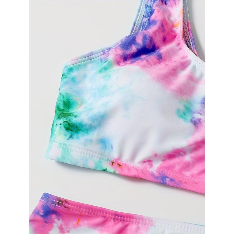 Tie Dye Casual Bikini Sets, Round Neck High Waist High Cut Two Pieces Swimsuit, Women's Swimwear & Clothing 3