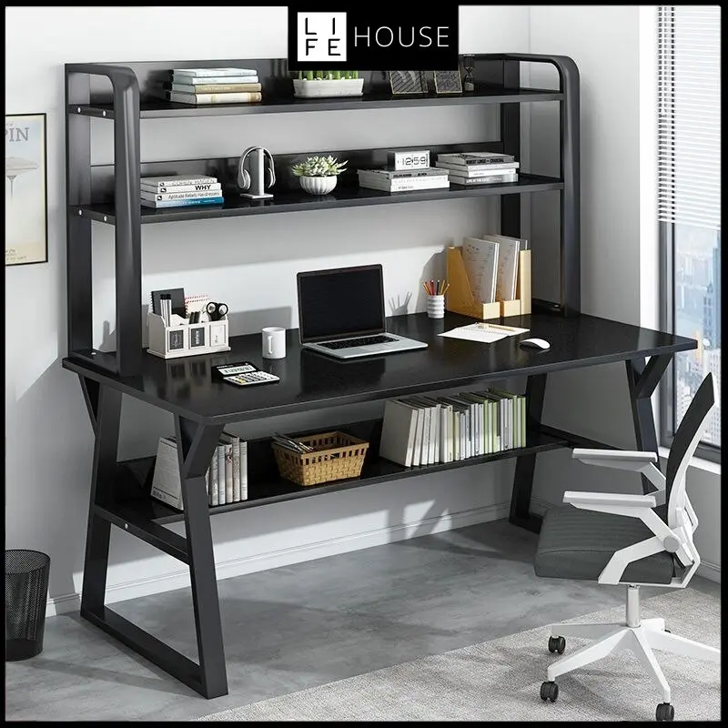【24H Delivery】Study Table With Bookshelf Combined 80/100/120/140CM Computer Table Desk Household Desk Office table Writing Desk