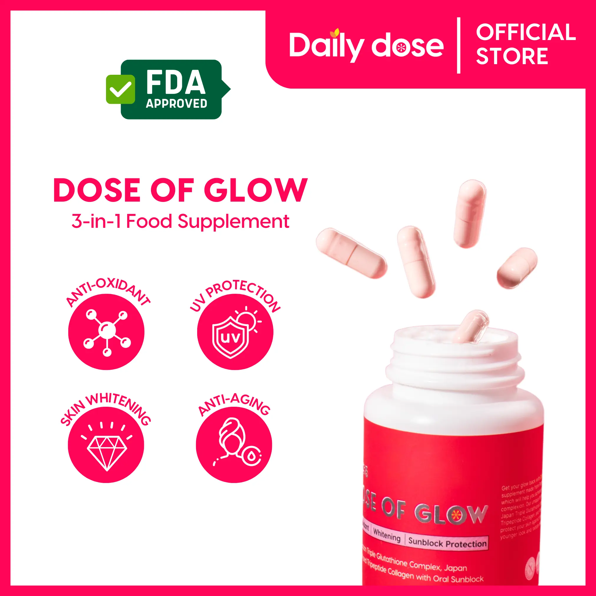 Daily Dose - Dose Of Glow Triple Glutathione Complex, Japan Hydrolyzed  Collagen And Oral Sunblock Adult Adult