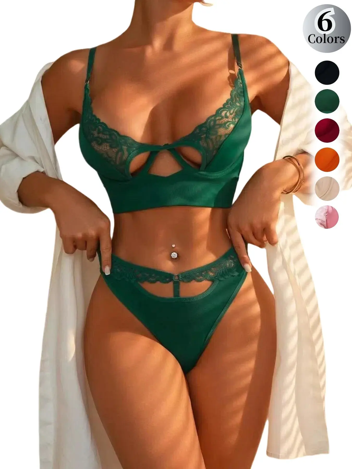 Women's Lace Peek-a-Boo Bra & Panty Two-Piece Set, Comfortable Breathable Underwear Set for Daily Wear, Lingerie Set for Women