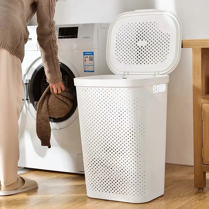 ️Japanese Style Thickened Plastic Laundry Basket With Cover Dirty Clothes Plastic Basket Bakul Baju Kotor Lightweight Organiser