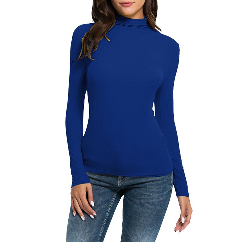 Product Introduction of Women's Solid Color T-Shirts Turtle Neck Long SleevesFit Casual Fall Pullover Tops Cotton Womenswear Lingerie Streetwear 30