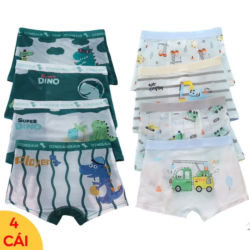12-40 kg Set 4 Quần Chip bé trai thông hơi thoáng khí cao cấp, Quần chip xe, khủng long cho bé trai Len 0