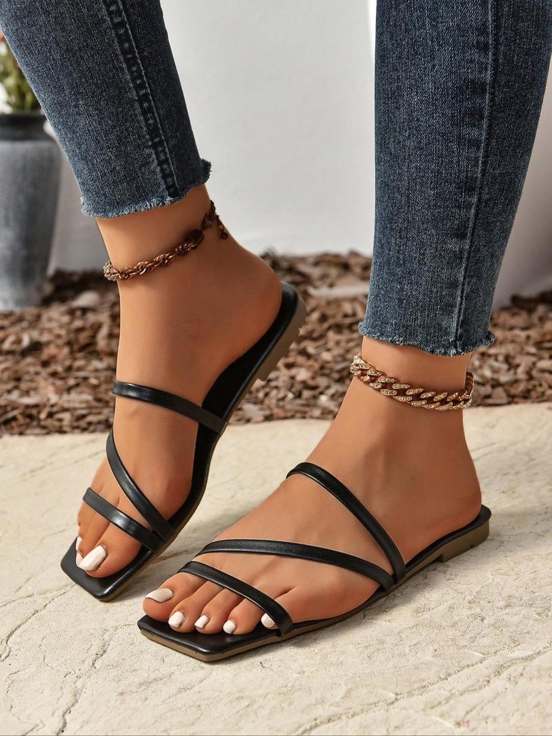 Product Introduction of Women's Fashionable Plain Color Slides, Casual Comfortable Flat Sandals for Summer, Lightweight Breathable Slides for Indoor & Outdoor Wear, Walking Shoes 7
