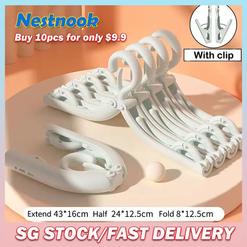 【SG】 Clothes Hanger with clip Travel Folding Hanger Portable Multifunction Outdoor Non-slip Hanger Foldable Hanger Organiser Lightweight Hanging