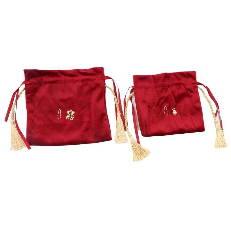 Drawstring Package Bag Velvet Drawstring Candy Bag Non-woven Fabrics With Drawstring and Tassels Flannel Gift Bag Wine Red Exquisite Chinese Traditional Wedding Gift Bag Wedding 7