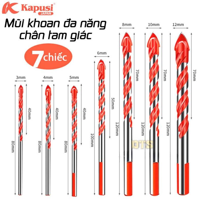 7 mũi khoan đa năng 2 cạnh Kapusi Japan chân tam giác 3/4/5/6/8/10/12mm phù hợp khoan các chất liệu kính sắt bê tông