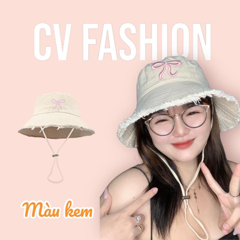 MŨ BUCKET TUA RUA THÊU NƠ CHẤT KAKI CAO CẤP NÓN RỘNG VÀNH TUA RUA THÊU NƠ DỄ THƯƠNG FORM UNISEX NAM NỮ Cap