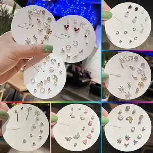 7 Pasang/Set 925 Jarum Perak Anting Anti-alergi Mutiara Mode Zirkon Kancing Telinga Earrings