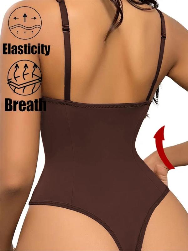 Women's Sexy Solid Backless V Neck Shapewear Cami Bodysuit, Lady Adjustable Strap Compression Bodysuit, Tummy Control Waist Trainer Shaper for Daily Wear, Bodysuit for Apron Tummy, Comfort Womenswear, Tummy Tuck Shapewear 7
