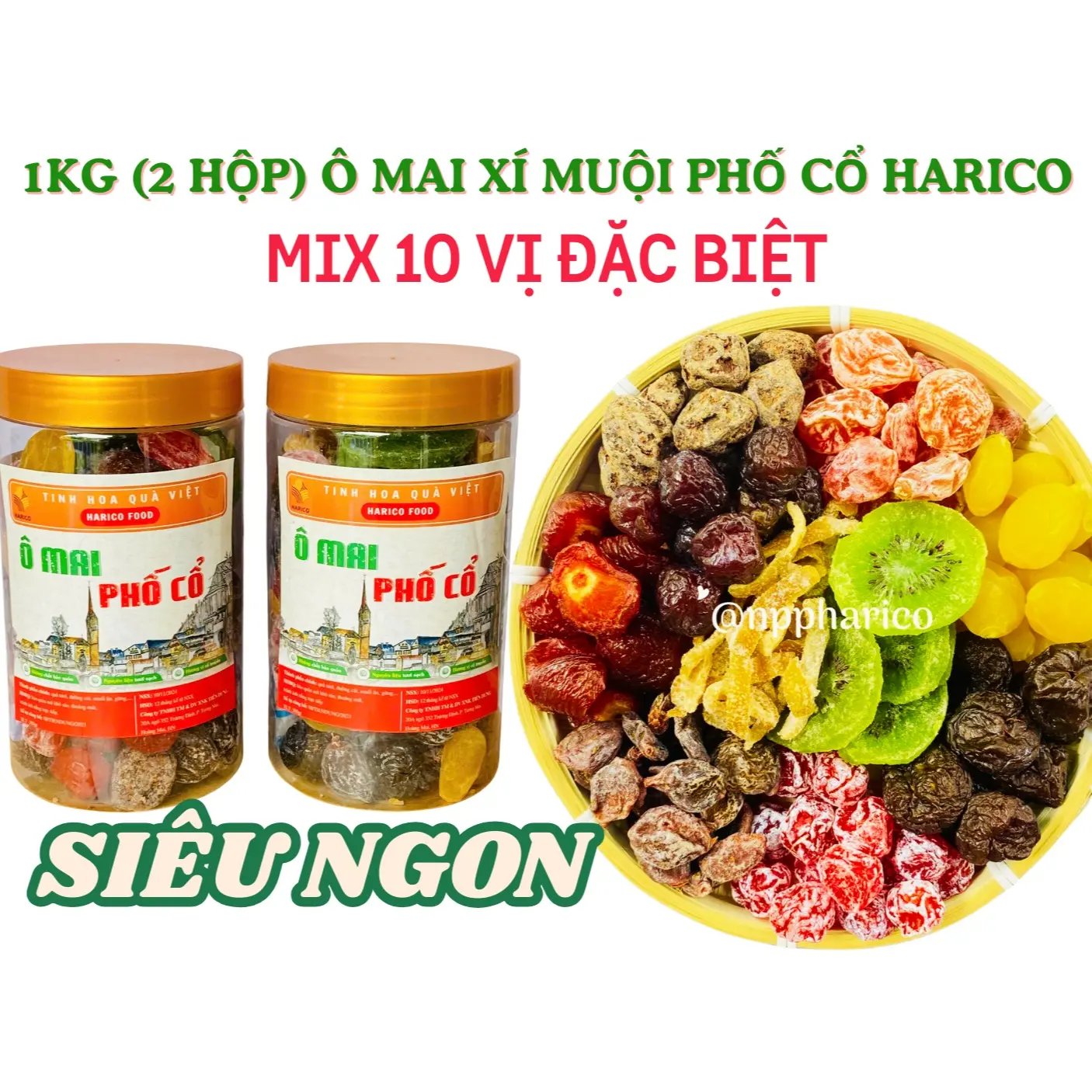 1Kg (2 Hộp) Ô mai Phố Cổ mix 10 vị loại Đặc Biệt, hương vị truyền thống: chua, ngọt, mặn rất ngon - NPP HARICO