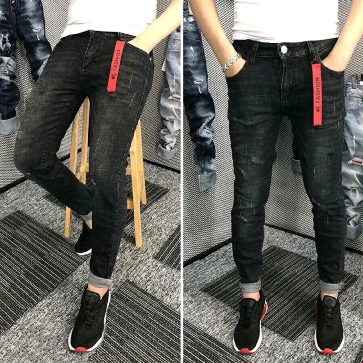 Quần dài jean nam màu xám tiêu quần bò co giãn 4 chiều (MS-310)  Menswear Có túi