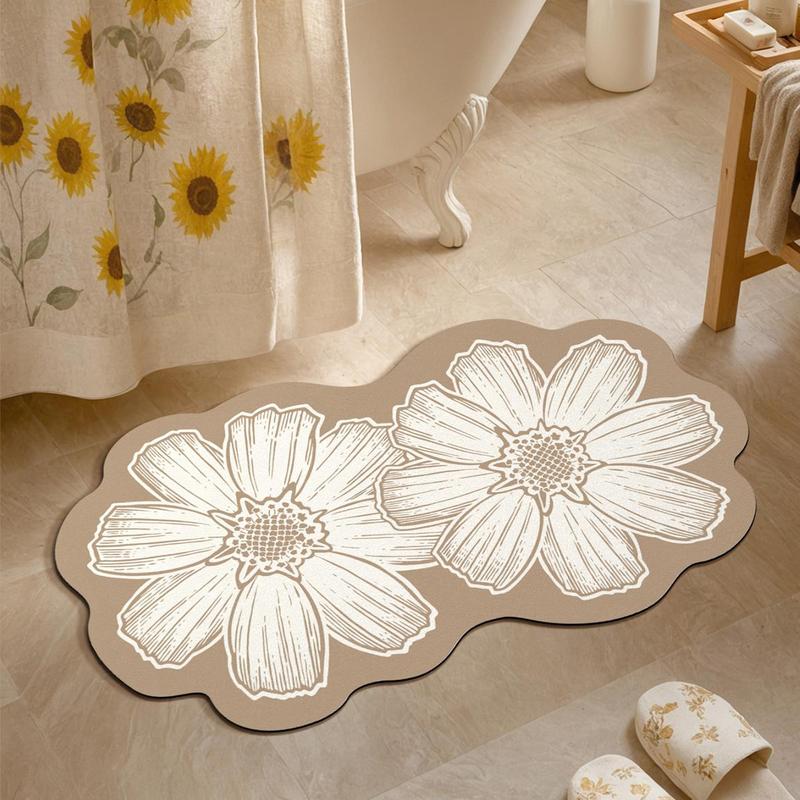 Flower Pattern Bath Mat, 1 Count Non-slip Bathroom Rug, Quick Absorbent Bathroom Rug, Decorative Carpet for Home Kitchen Bathroom Laundry Room 4