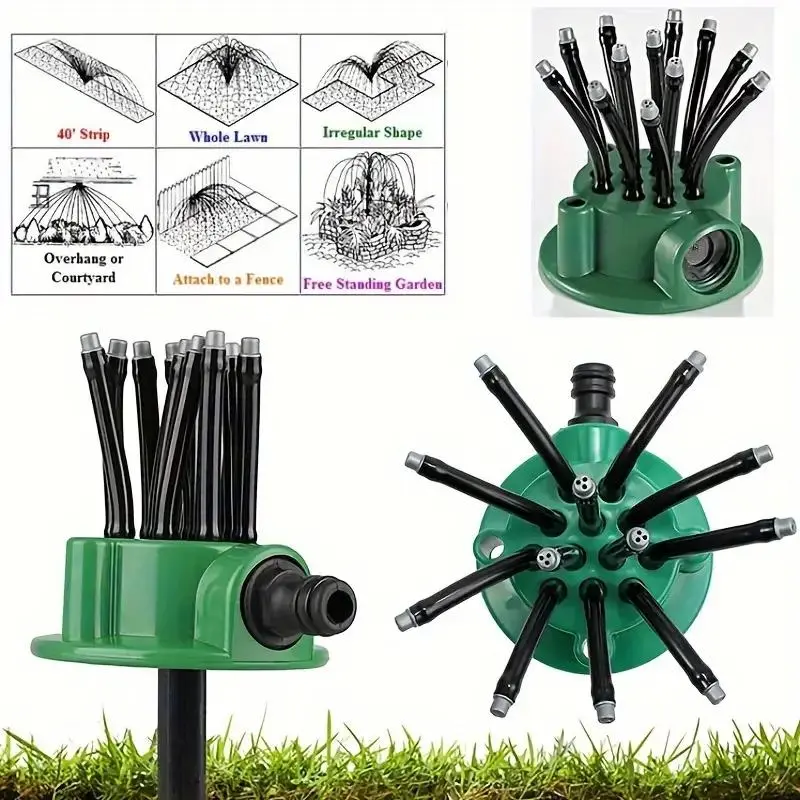 360 Degree Automatic Multi-head Watering Sprayer, Garden Sprinkler Head, Yard Watering Device, Watering Equipment for Garden, Outdoor, Modern Garden Water Hose, Automatic Watering Stakes 3