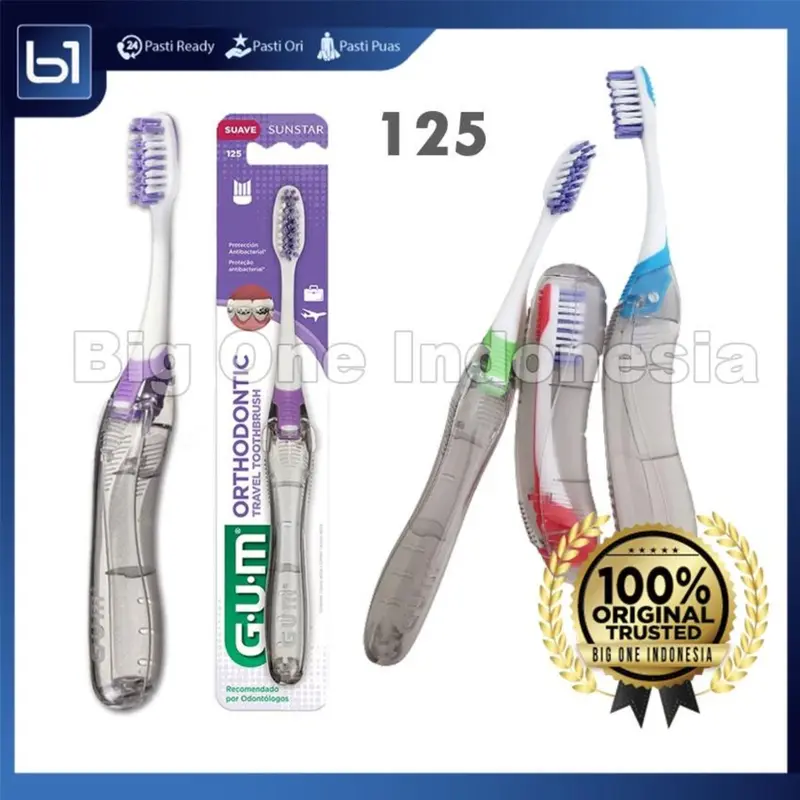 GUM Orthodontic Travel Toothbrush 125 Original, Sikat Gigi Behel, Gum Ortho Tooth Brush, Sikat Kawat Gigi Lipat 0