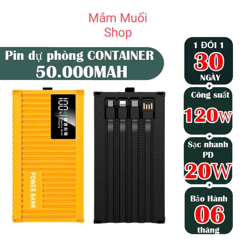 PIN Dự Phòng CONTAINER 50000mAh tích hợp 4 dây ra bảo hành 12 Tháng lớp pinduphong sạc 3s