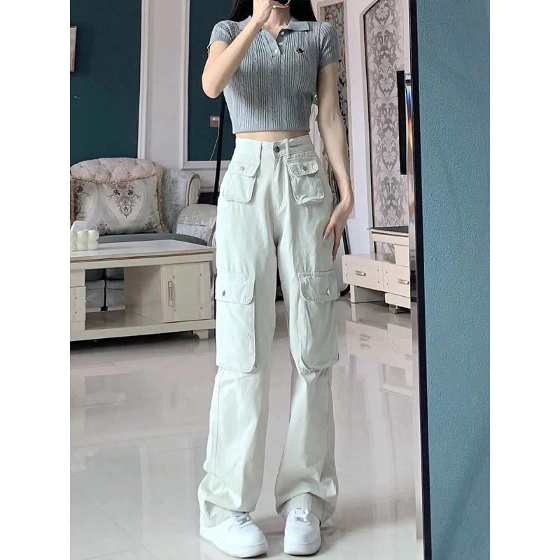 BEIGE JEANS CELANA PANJANG WANITA CARGO LONG PANTS WOMEN MX681 8