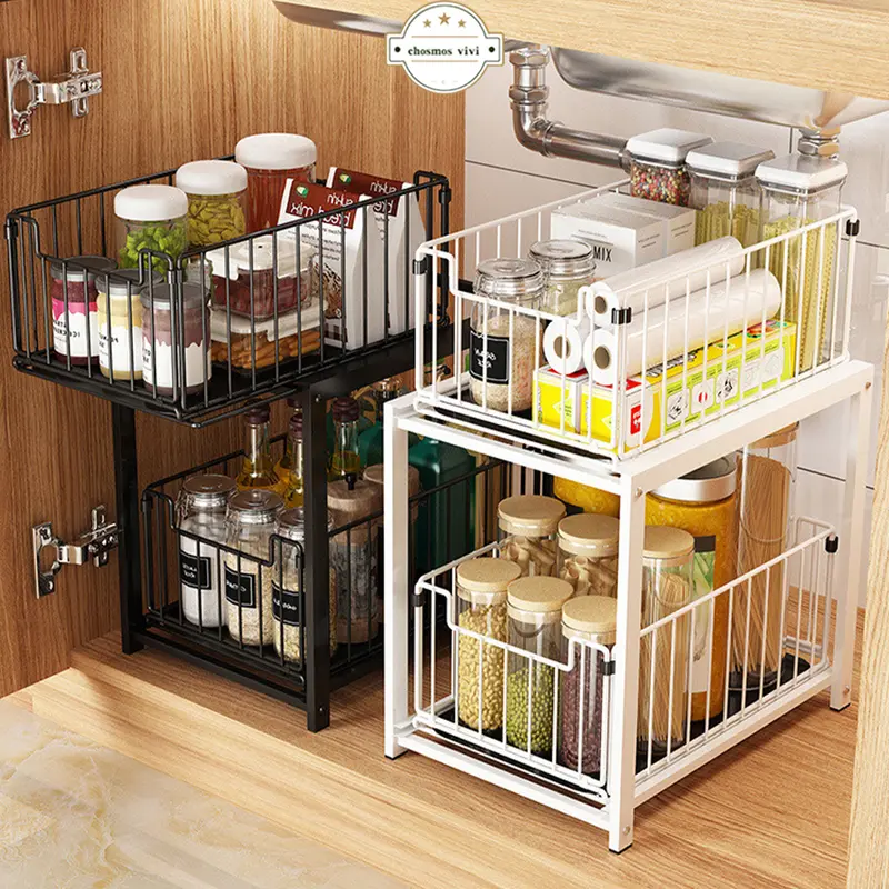 Rak Dapur Bawah Wastafel Kitchen Rack Rak Kabinet Lemari Dapur Keranjang Geser Laci Rak Tarik Rak 0