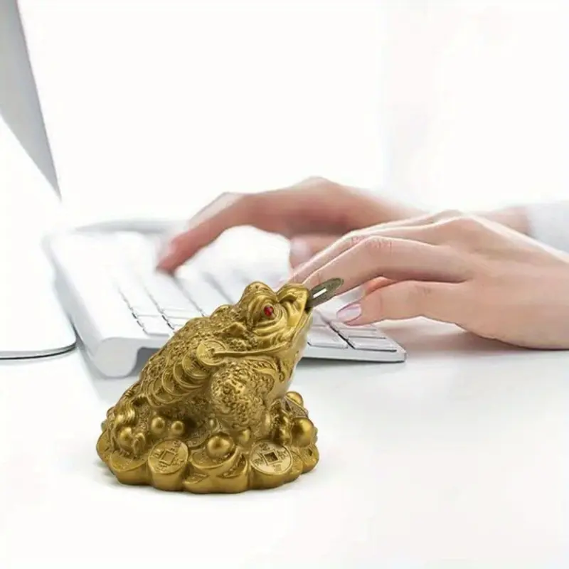 Tượng Thiềm Thừ Tài Lộc Vàng, Đồ Trang Trí Phong Thủy Trung Quốc, Đồ Thủ Công Bằng Resin Để Giúp Thành Công Kinh Doanh, Trang Trí Bàn Làm Việc, 1,97inch thần  tài  mini cóc  ngậm  đồng  tiền 7