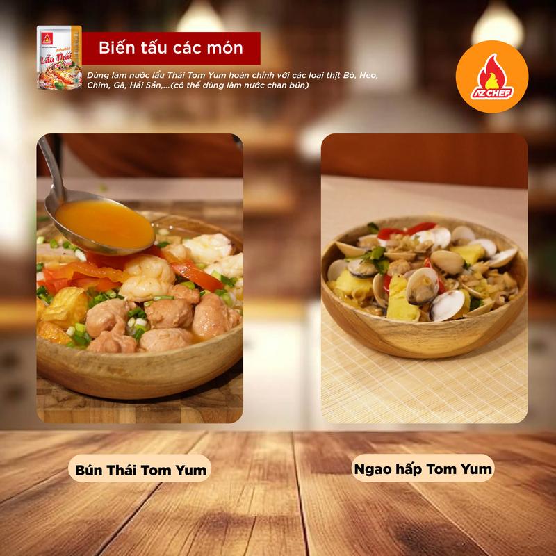 [TẶNG 1 BÁT Ô TÔ] Hộp 10 Gói xốt Lẩu Thái TomYum ( 4 - 6 người ăn ) - Gia vị hoàn chỉnh AZ CHEF - Chuẩn vị không vị 3