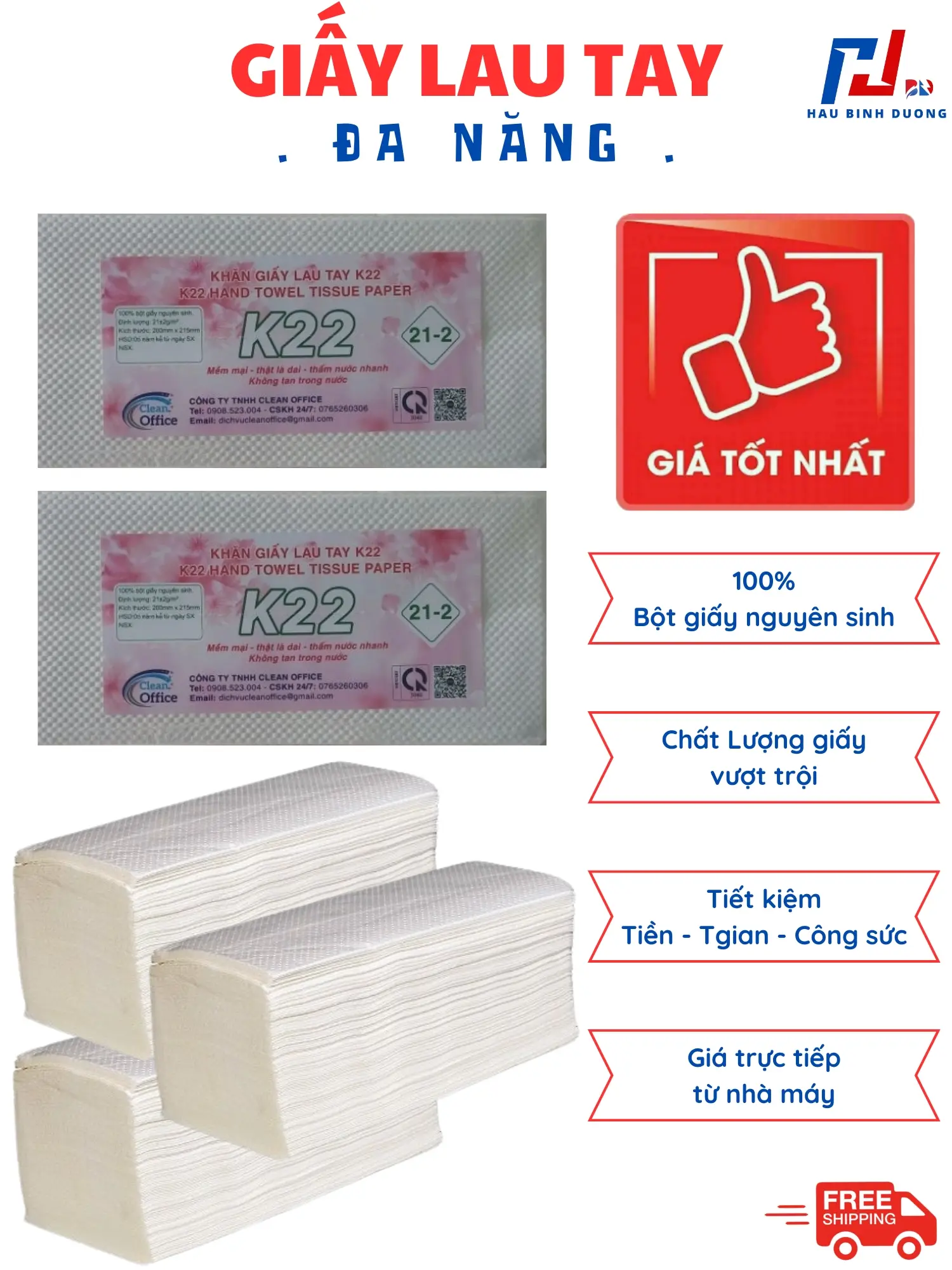 Khăn giấy lau tay đa năng loại tốt, dày, 100 tờ 2 lớp
